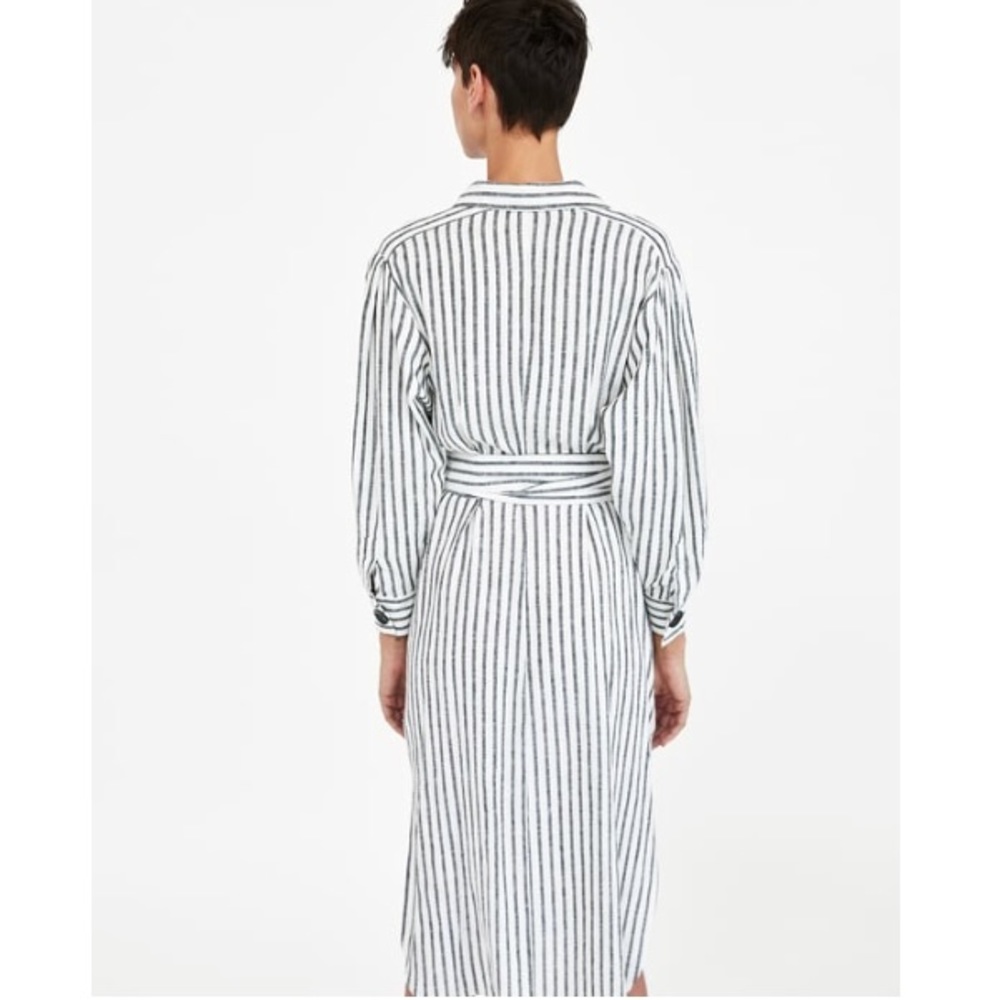 NWT Zara Striped Linen Dress with Bow - Picture 3 of 7